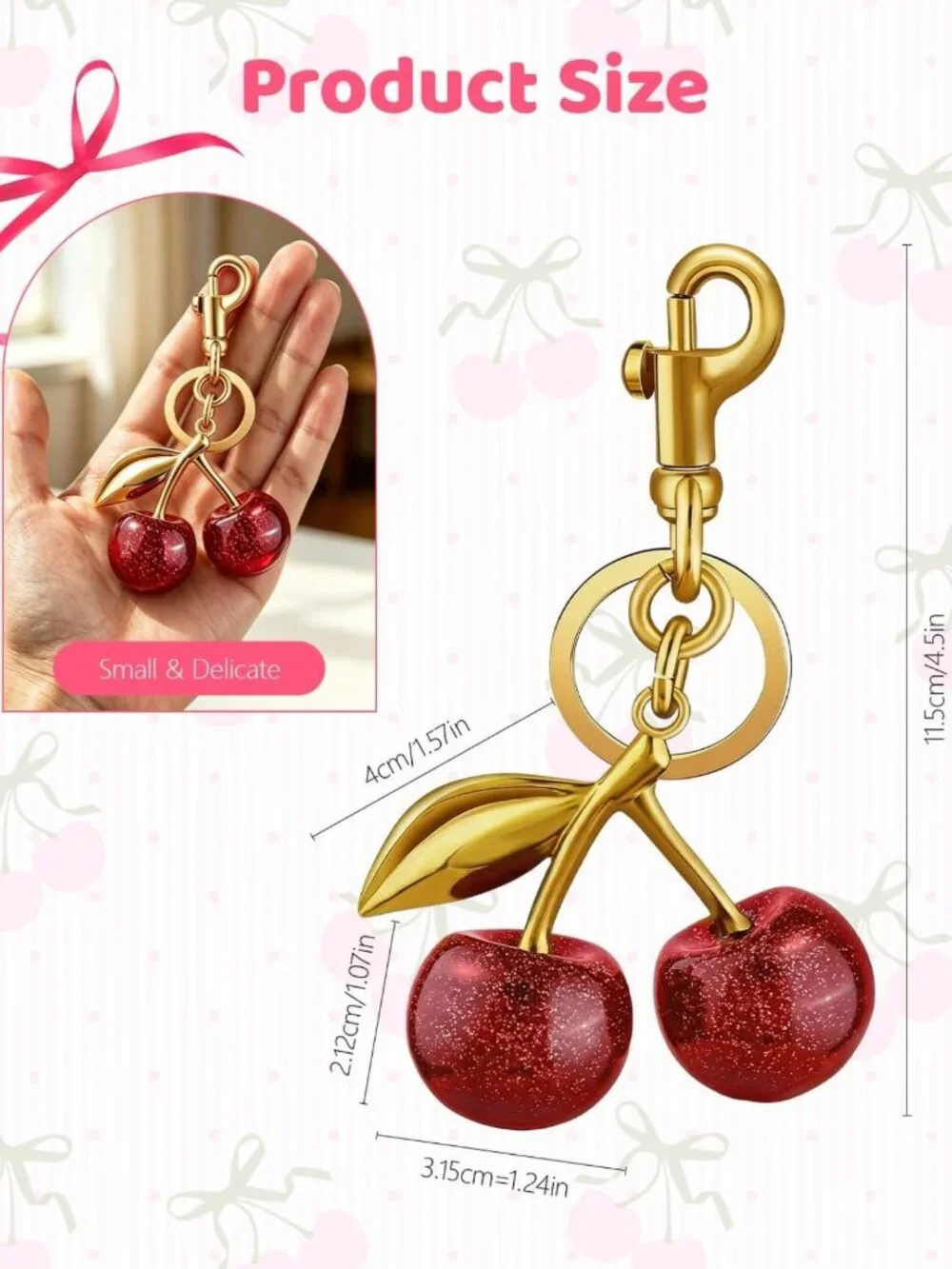 24PCS Cute Cherry Keychain Set, Stylish Purse Charm & Bag Accessories, Perfect